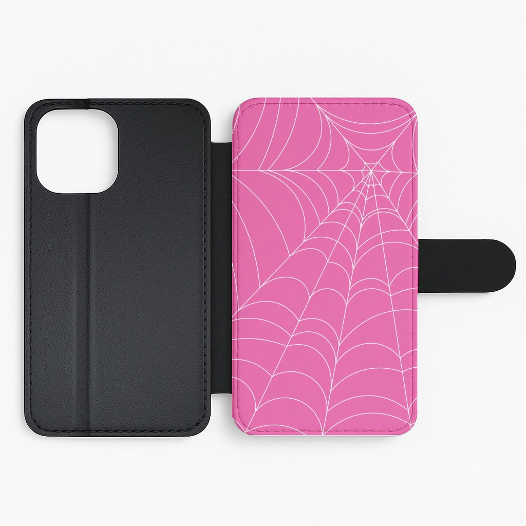 Rugged Design Professional Style Pink Cobwebs Pattern Flip / Wallet Phone Case