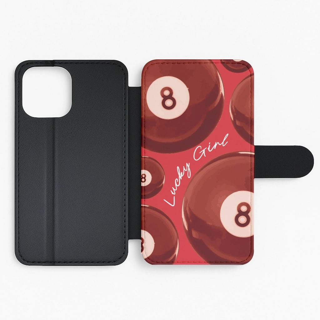 8-Ball Lucky Girl Pattern Flip / Wallet Phone Case Professional Style Protective Design Layer