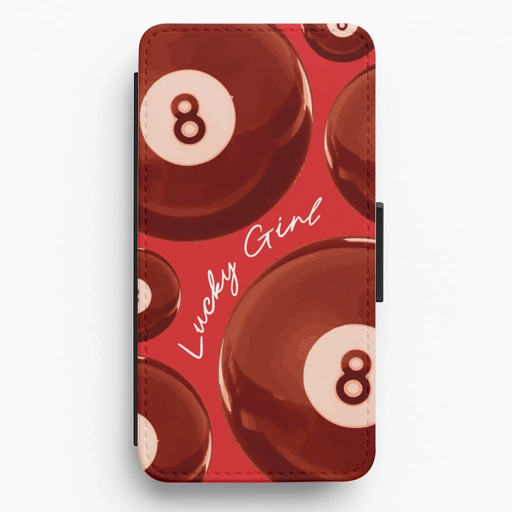 Light Frame Polished Texture Finish 8-Ball Lucky Girl Pattern Flip / Wallet Phone Case