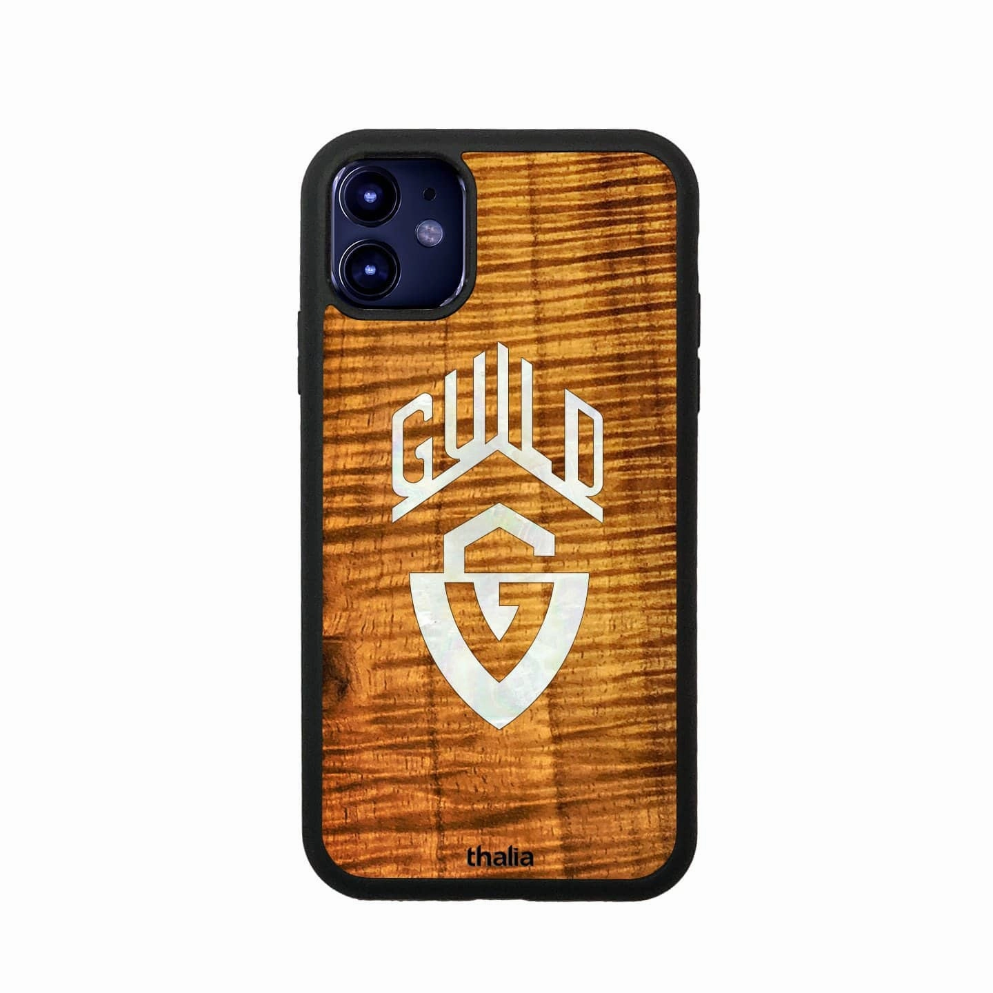 AAA Curly Hawaiian Koa & Guild G-Shield Pearl Logo | iPhone Case Smooth Shield Compact Shell
