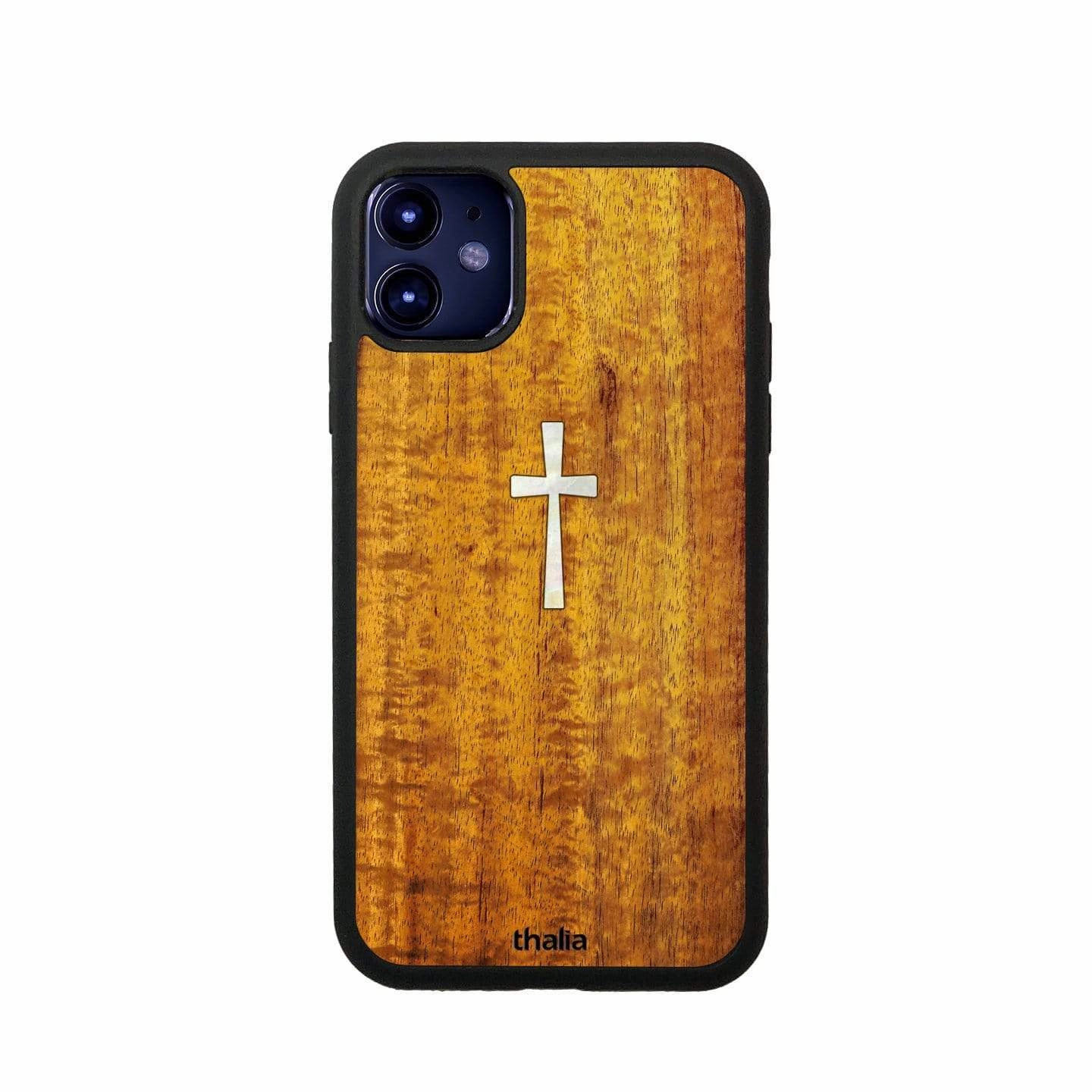 AAA Curly Hawaiian Koa with Cross MOP | iPhone Case Non Slip Protective Detailing Edge