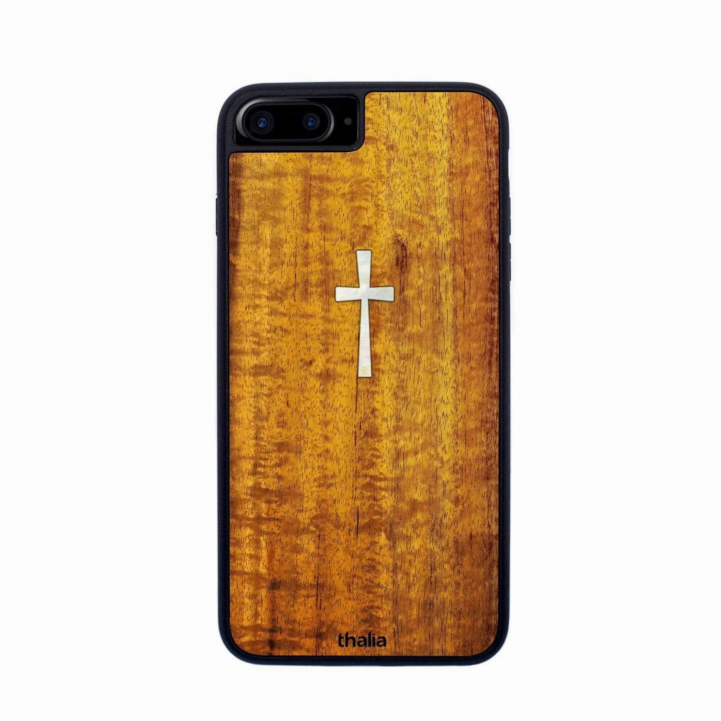 Soft Design Anti scratch AAA Curly Hawaiian Koa with Cross MOP | iPhone Case