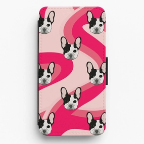 Glossy Texture Abstact Frenchie - Dog Pattern Flip / Wallet Phone Case