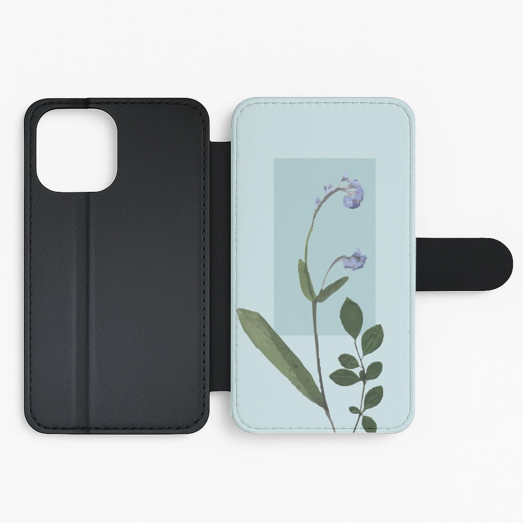 High Quality Abstract Blue Pressed Flower Flip / Wallet Phone Case