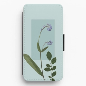 Sleek Edge Design Abstract Blue Pressed Flower Flip / Wallet Phone Case