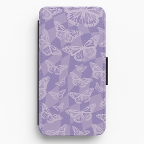 Soft Build Texture Grip Assist Abstract Butterflies Pattern Flip / Wallet Phone Case