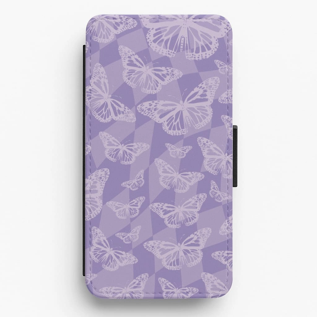 Soft Build Texture Grip Assist Abstract Butterflies Pattern Flip / Wallet Phone Case