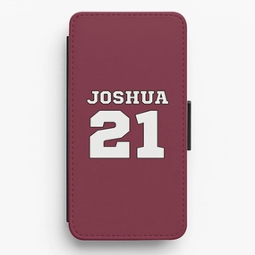 Burgundy - Personalised Football Flip / Wallet Phone Case Premium Edge Design Gift Choice