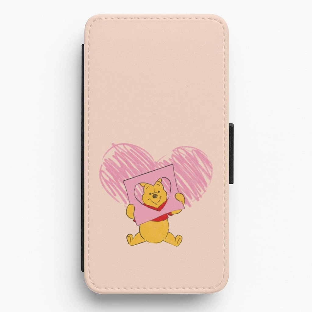 Modern Grip Texture Pooh Heart Drawing Valentine's Flip / Wallet Phone Case
