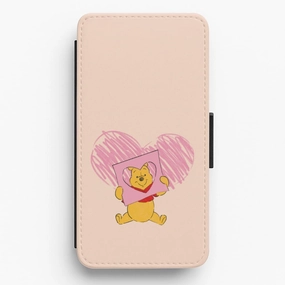 Modern Grip Texture Pooh Heart Drawing Valentine's Flip / Wallet Phone Case