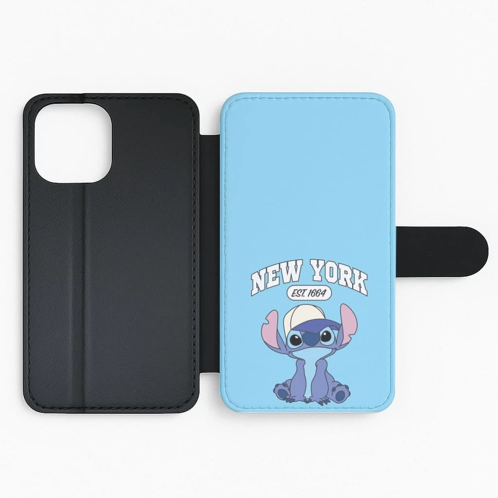 Hybrid Material Build Outdoor Design New York Blue Alien Flip / Wallet Phone Case