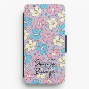Modern Texture Look Happy Flowers Pattern Flip / Wallet Phone Case