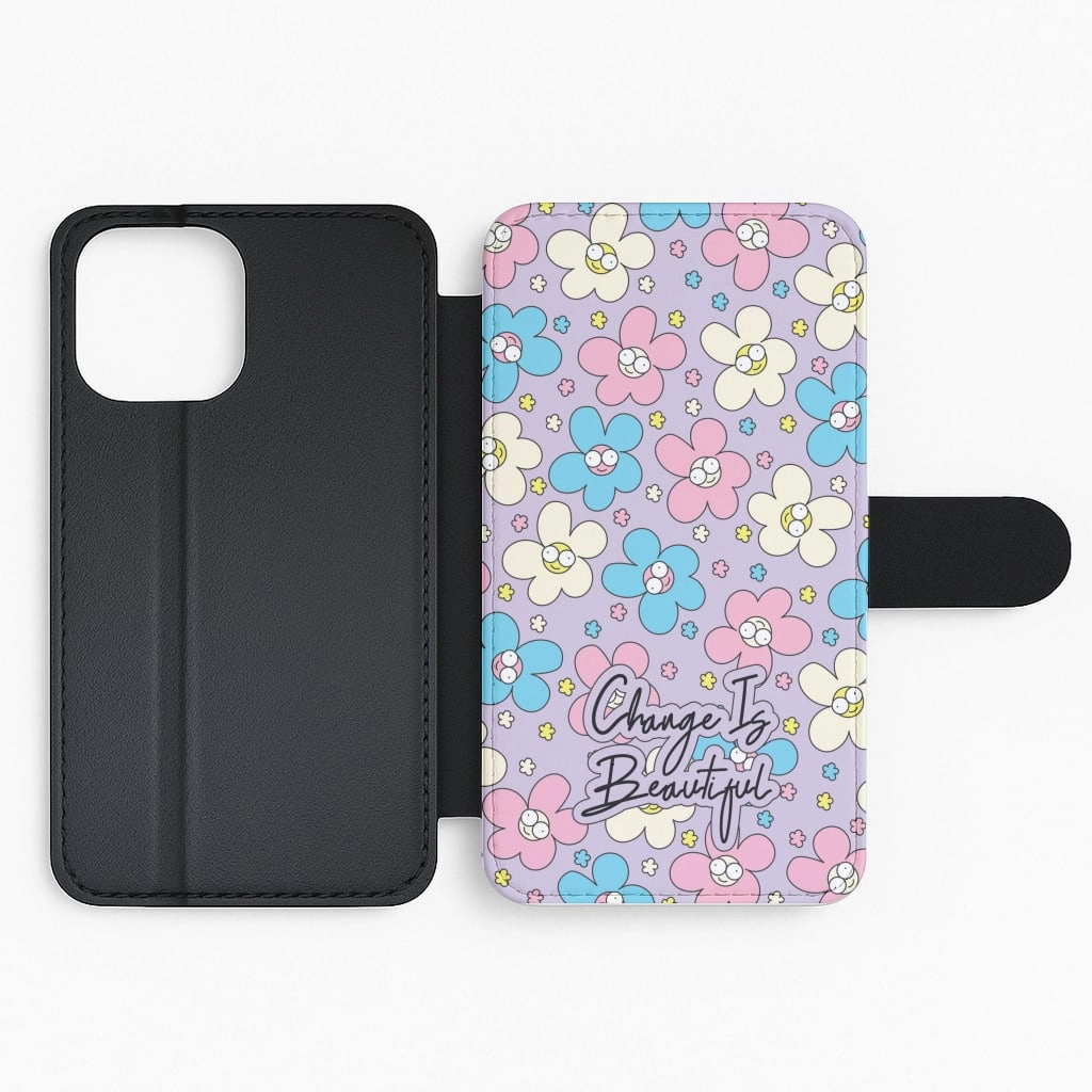 Happy Flowers Pattern Flip / Wallet Phone Case Vivid Surface Detail Vivid Detail