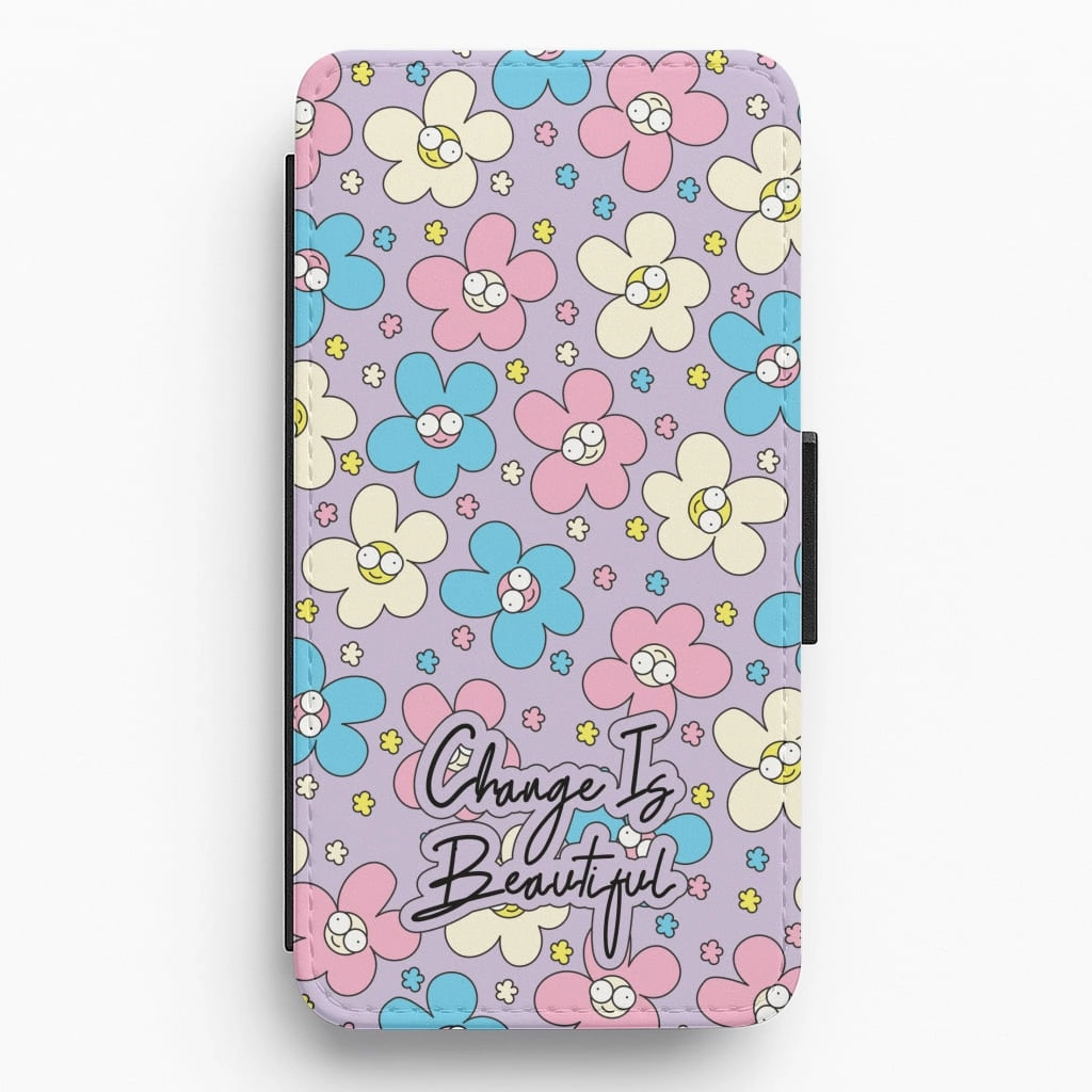 Modern Texture Look Happy Flowers Pattern Flip / Wallet Phone Case