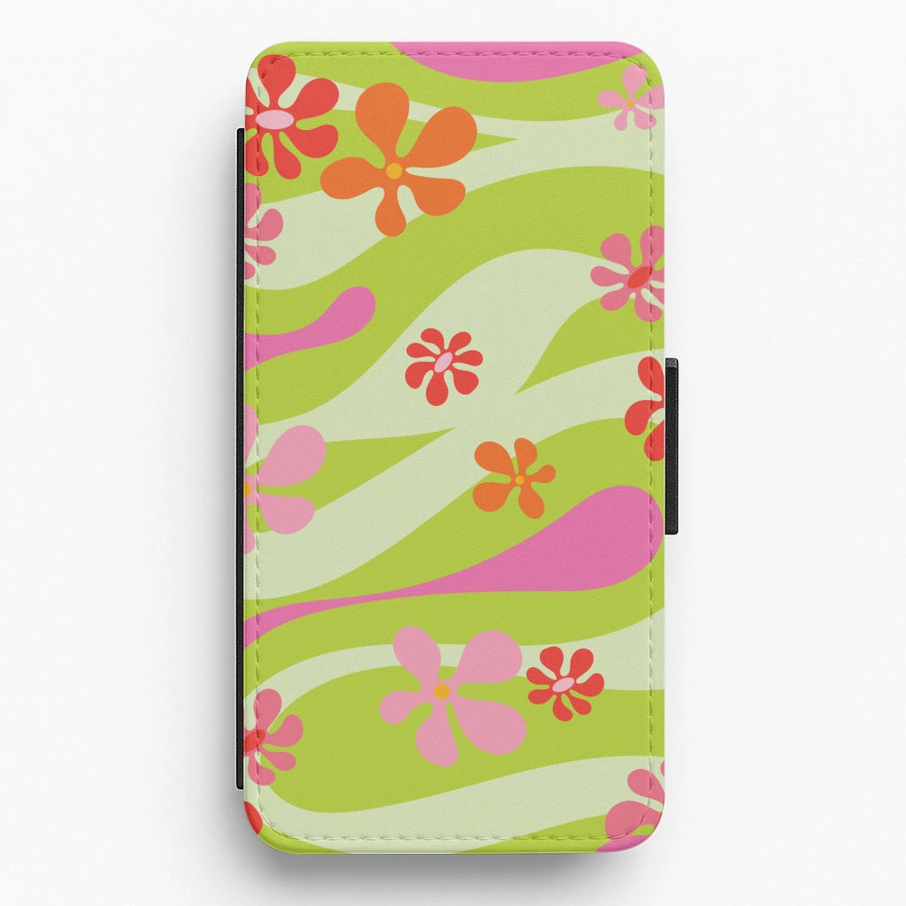 Compact Feel Modern Texture Build Retro Flowers Pattern Flip / Wallet Phone Case