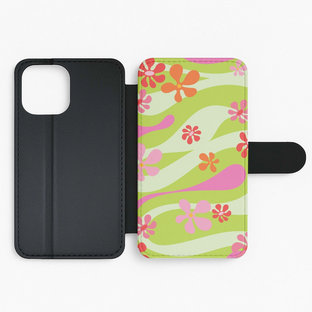 Retro Flowers Pattern Flip / Wallet Phone Case Reusable Material