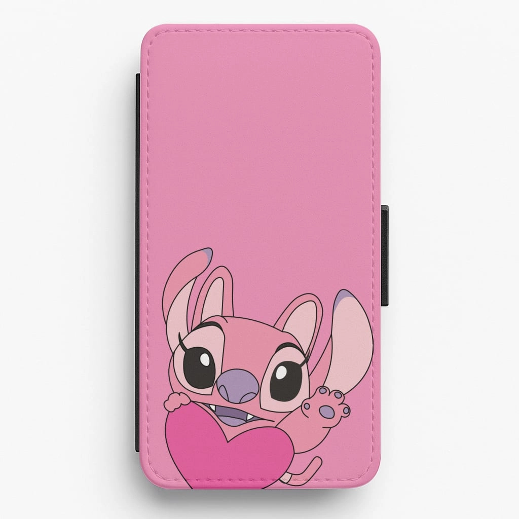 Everyday Look Glossy Look Holding Heart - Pink Alien Flip / Wallet Phone Case