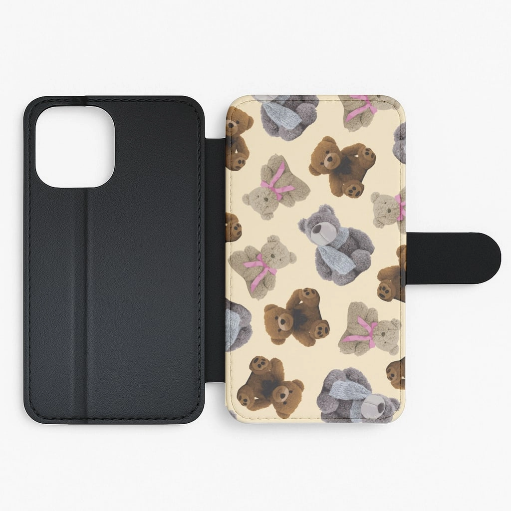 Assortment Of Teddies Pattern Flip / Wallet Phone Case Ultra Slim Elegant Build Texture