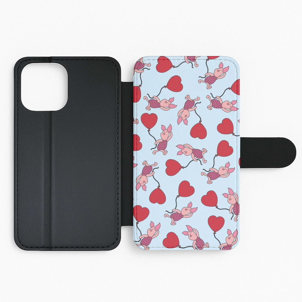 Baby Pig With Balloon Pattern Flip / Wallet Phone Case Polished Surface Texture Matte Look Finish