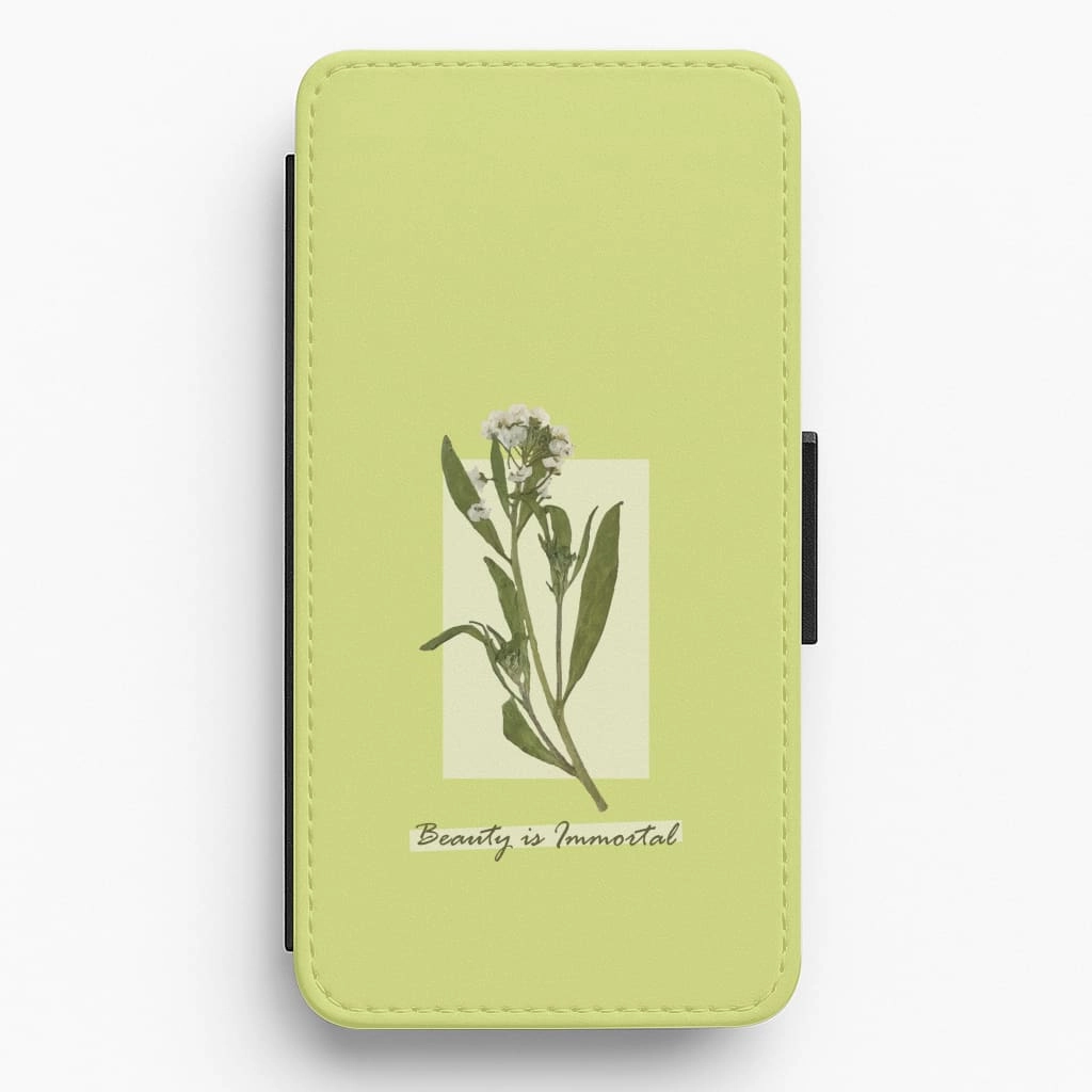 Premium Texture Design Beauty Is Immortal Press Flower Flip / Wallet Phone Case