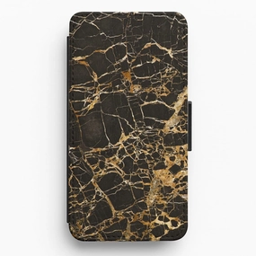 Black & Gold Marble Pattern Flip / Wallet Phone Case Hybrid Look Colorful Pattern