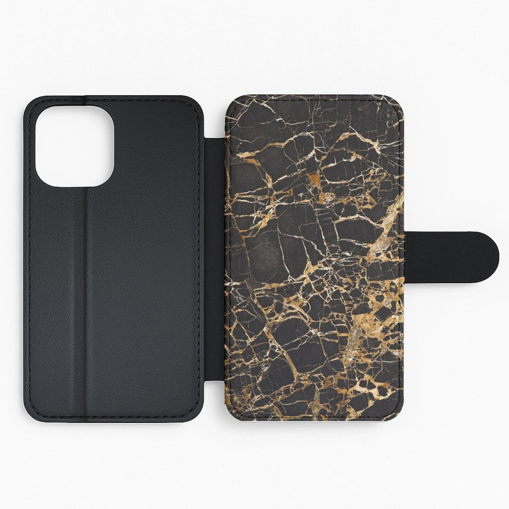 Black & Gold Marble Pattern Flip / Wallet Phone Case Soft Design
