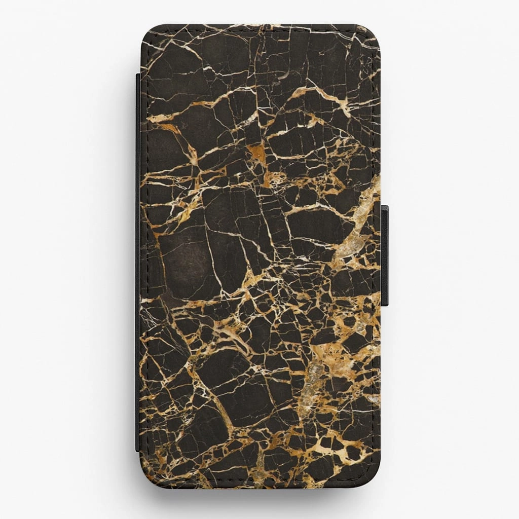 Black & Gold Marble Pattern Flip / Wallet Phone Case Hybrid Look Colorful Pattern