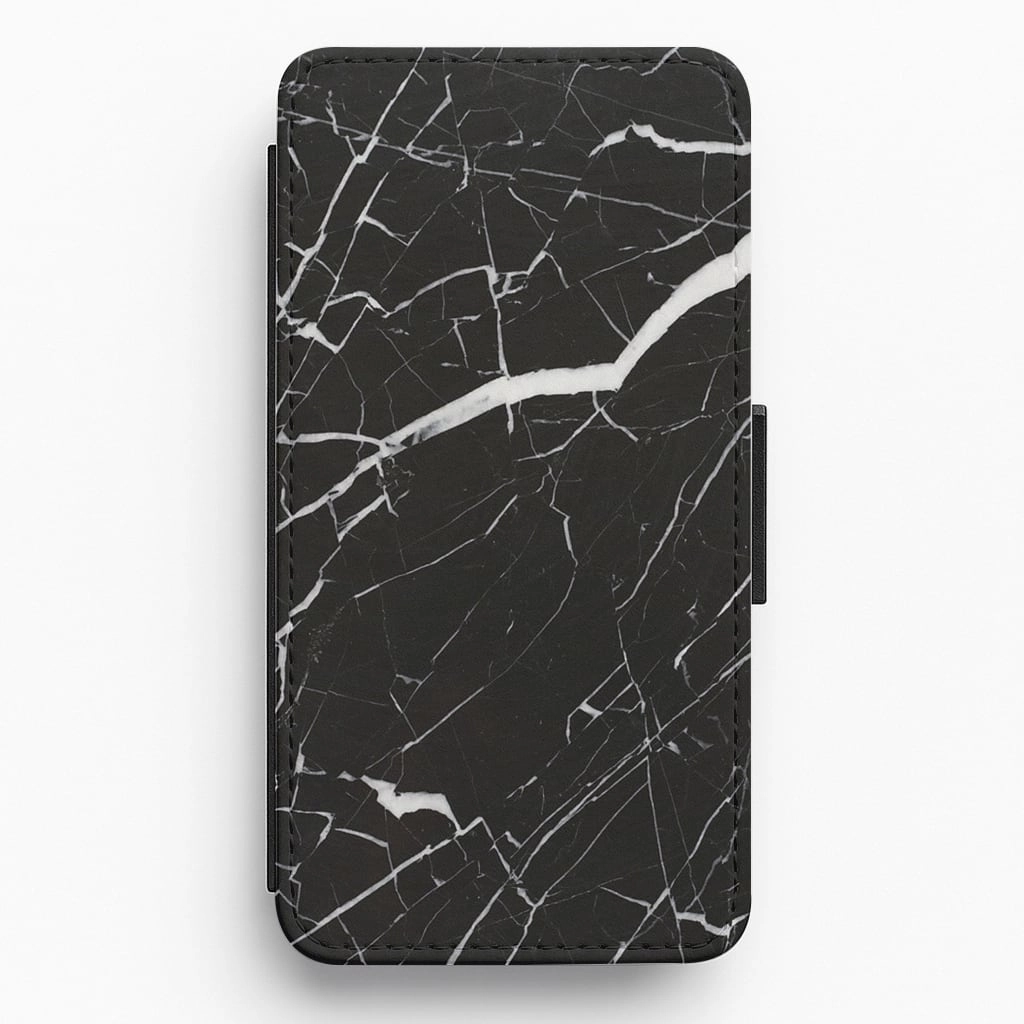 Black & White Marble Pattern Flip / Wallet Phone Case Strong Surface