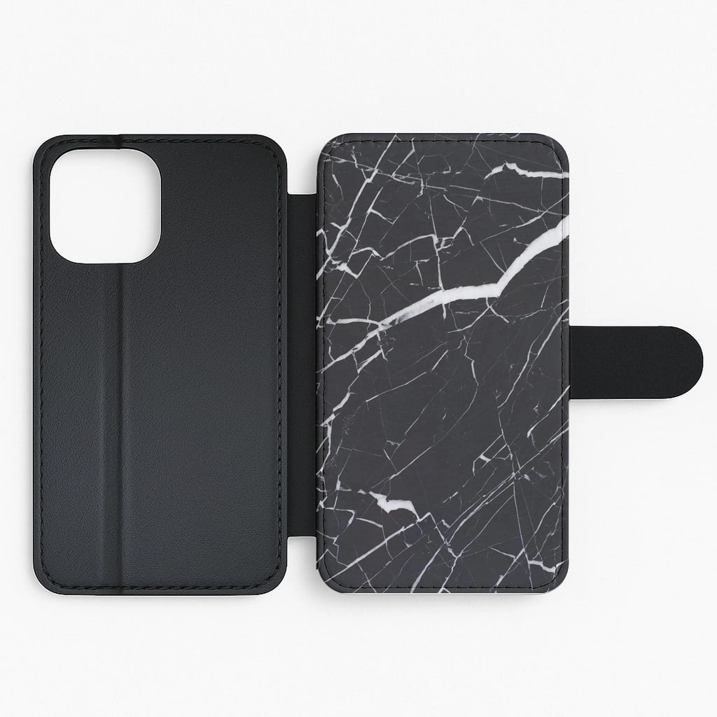 Smooth Look Black & White Marble Pattern Flip / Wallet Phone Case