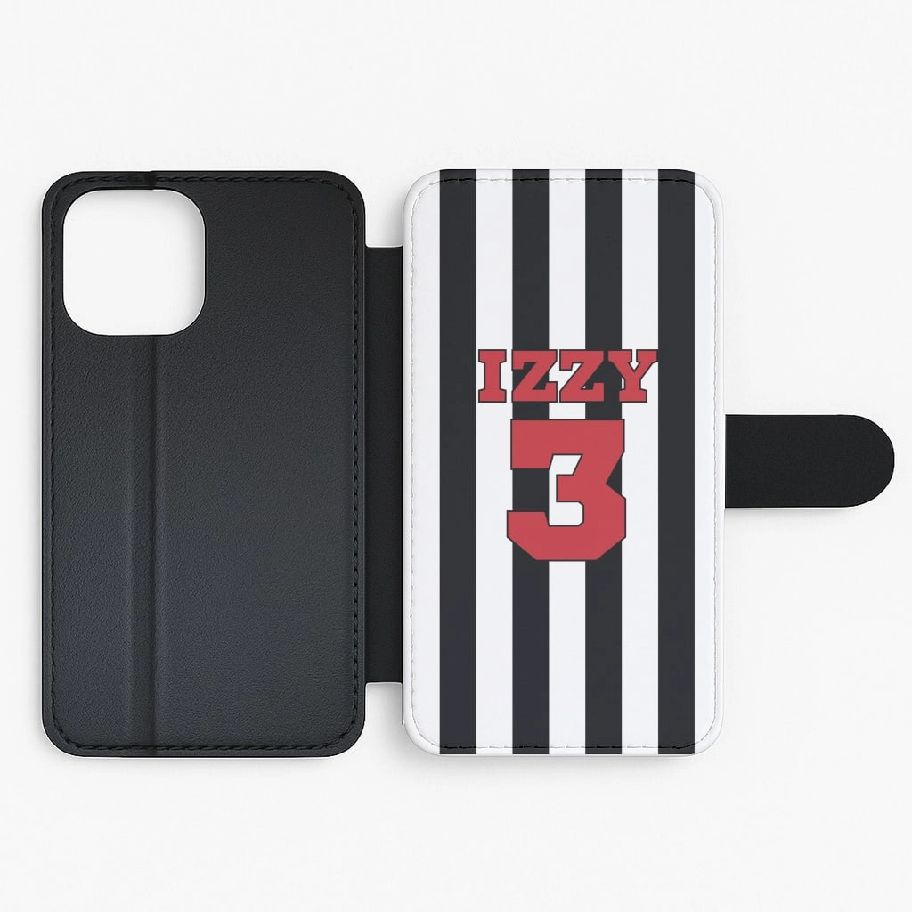 Matte Layer Durable Surface Design Black And White Stripes - Personalised Football Flip / Wallet Phone Case