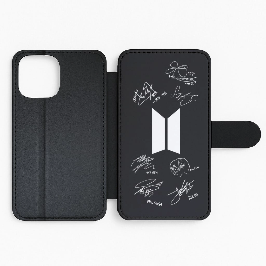 Protective Structure Protective Craft Black K-Pop Band Logo and Signatures Flip Wallet Phone Case