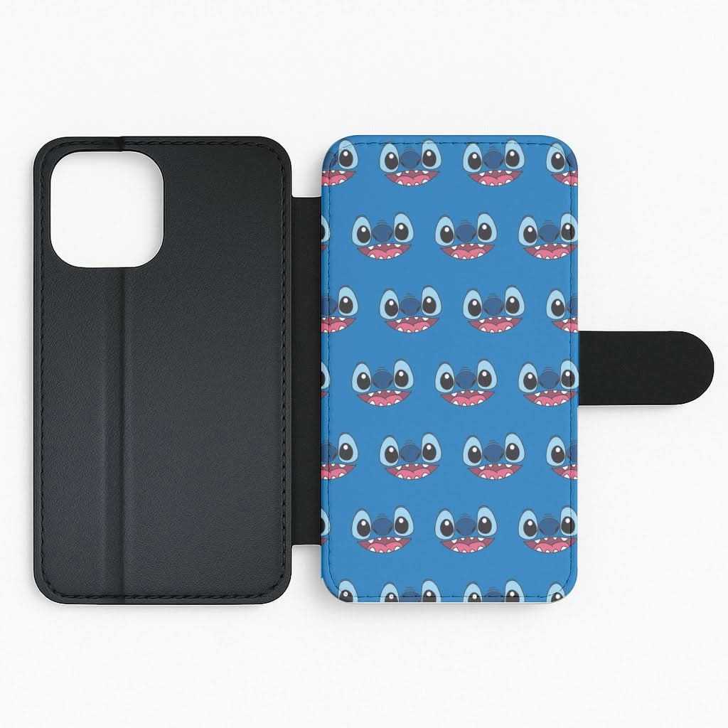 Blue Alien Face Pattern Flip / Wallet Phone Case Matte Pattern Design Comfort Style