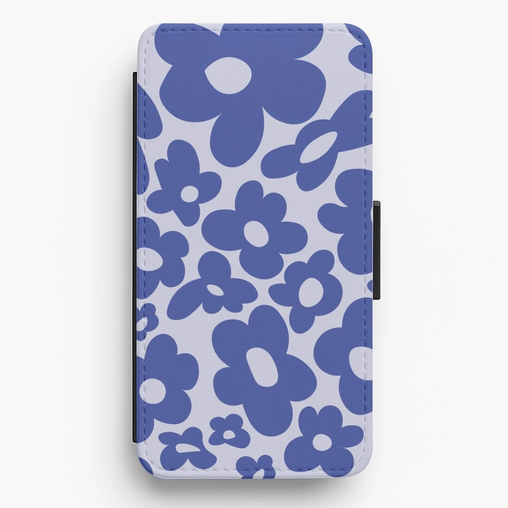 Blue Flowers - Trippy Patterns Flip / Wallet Phone Case Sleek Detail