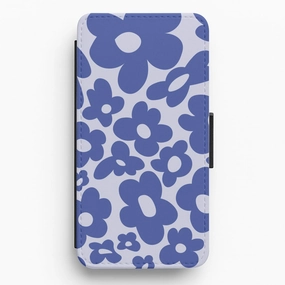 Blue Flowers - Trippy Patterns Flip / Wallet Phone Case Sleek Detail