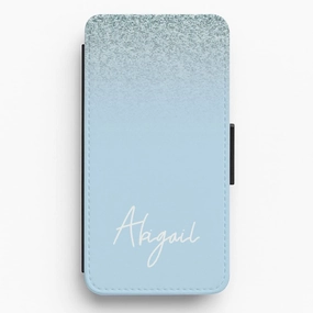 Matte Protection Blue Glitter Personalised Name Flip / Wallet Phone Case