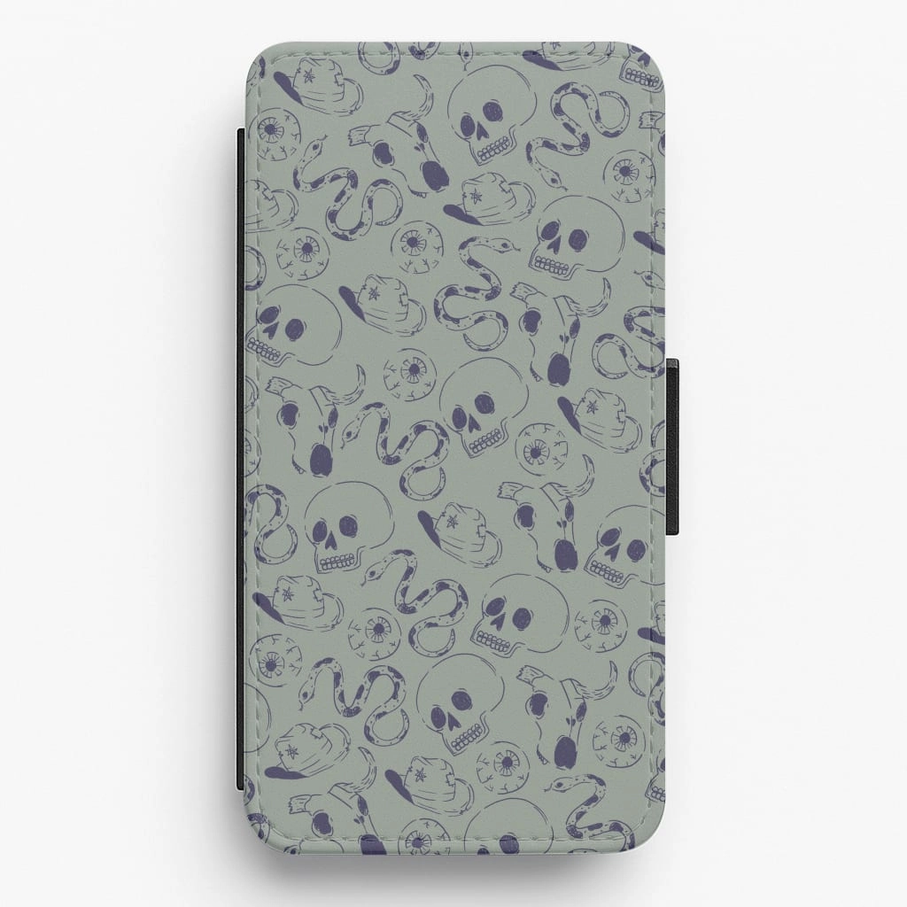 Blue Snakes And Skulls - Western  Flip / Wallet Phone Case Flexible Detail