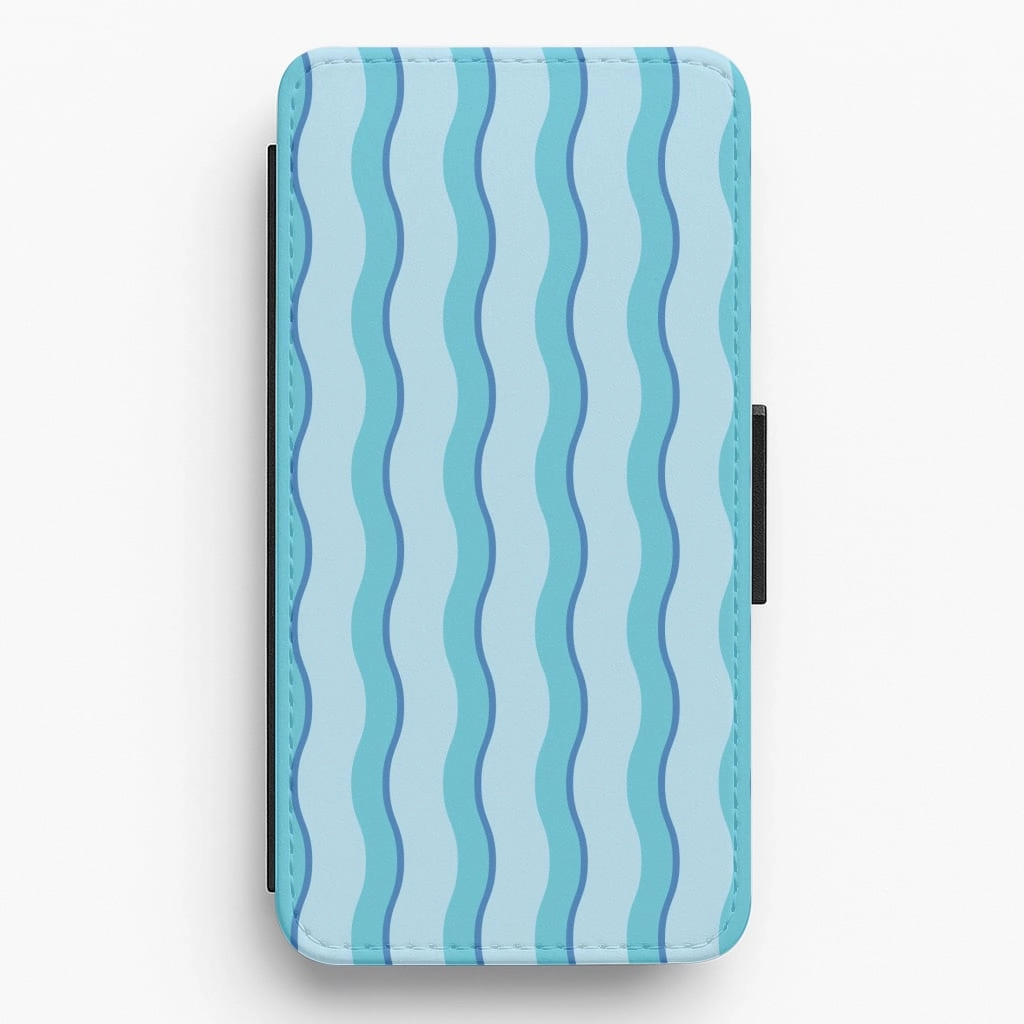 Portable Accessory Blue Wavy Stripes Pattern Flip / Wallet Phone Case