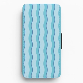 Portable Accessory Blue Wavy Stripes Pattern Flip / Wallet Phone Case