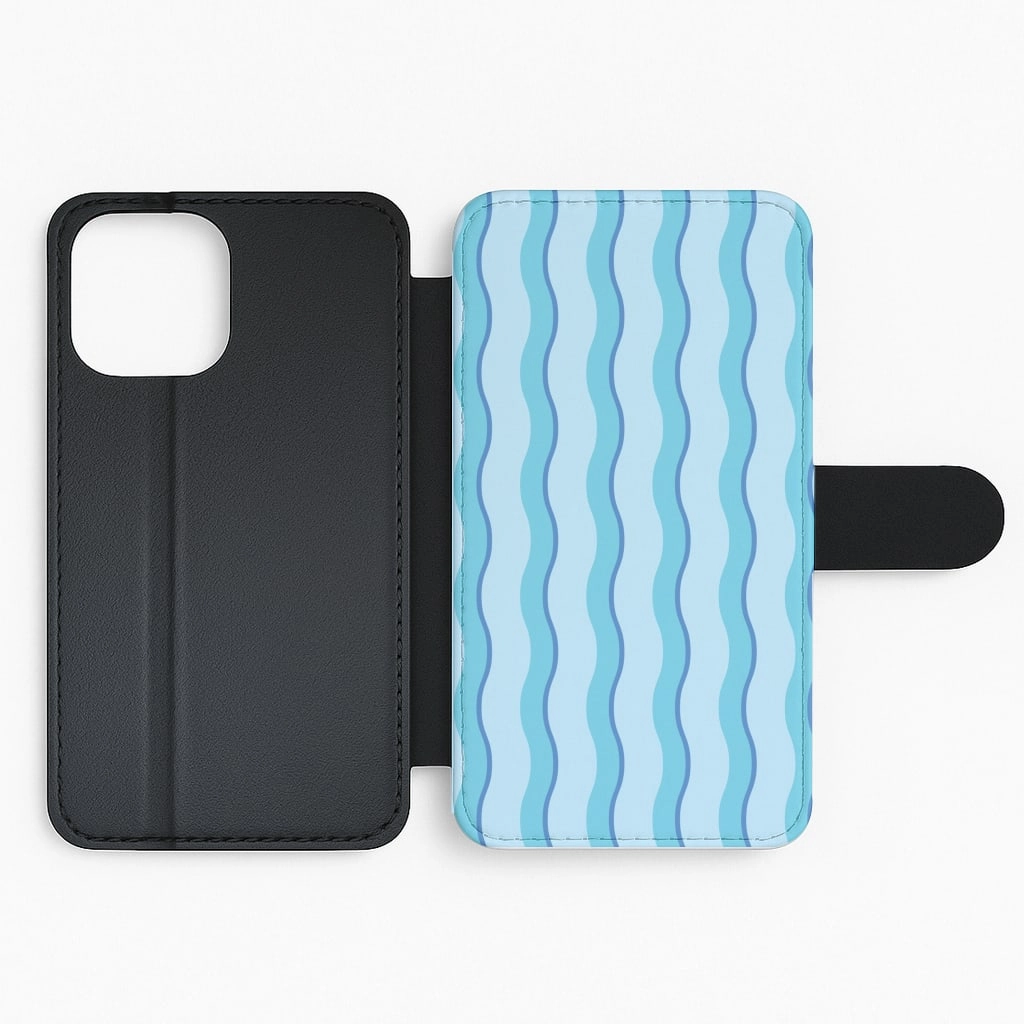 Blue Wavy Stripes Pattern Flip / Wallet Phone Case Full Coverage Colorful Pattern