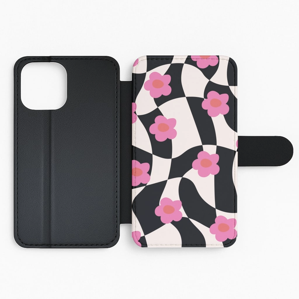 Checkboard Flowers - Trippy Patterns Flip / Wallet Phone Case Creative Artwork Luxury Coating