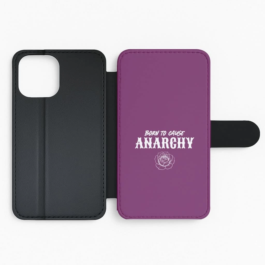 Born To Cause Anarchy Flip / Wallet Phone Case Stylish Detail Minimal Grip
