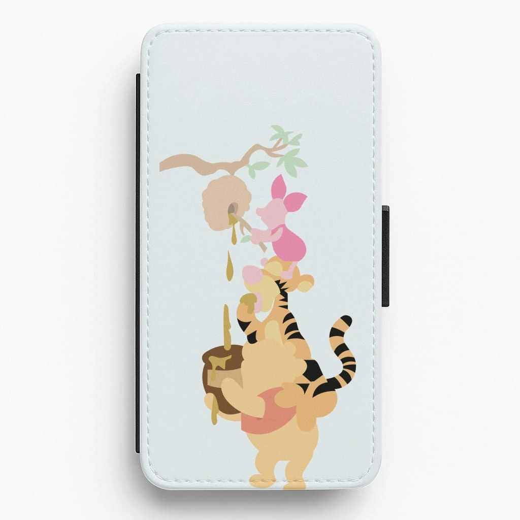 Minimal Texture Layer Refined Finish Bouncing Tiger , Piglet , Yellow Bear Flip / Wallet Phone Case