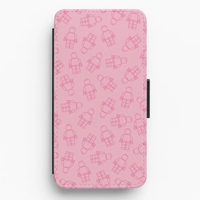 Bricks Figures Pattern Pink Flip / Wallet Phone Case Soft Cushion