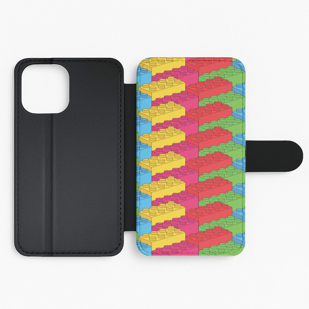 Bricks Isometric Pattern Flip / Wallet Phone Case Hybrid Texture Design Durable Form
