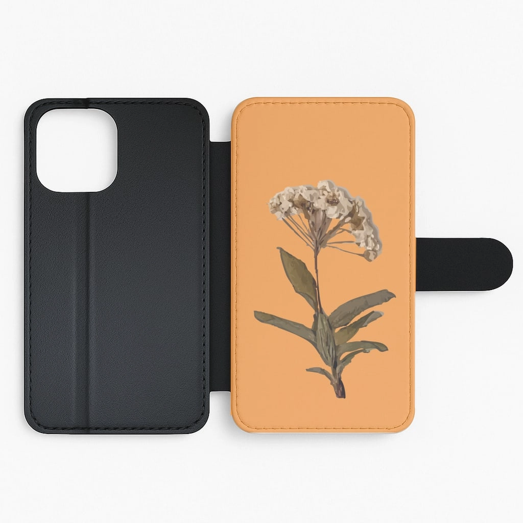 Easy Removal Bright Orange Pressed Flower Flip / Wallet Phone Case