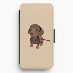 Brown - Dachshunds Flip / Wallet Phone Case Gloss Surface Layer Eco Friendly