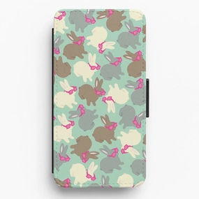 Smooth Pattern Rugged Frame Design Bunny With Glasses Pattern Flip / Wallet Phone Case