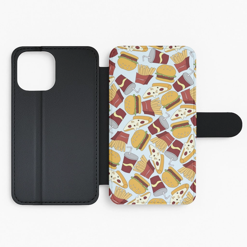 Burgers, Fries And Pizzas - Fast Food Patterns Flip / Wallet Phone Case Hybrid Build