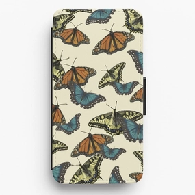 Refined Finish Clear Design Butterfly Assortment Pattern Flip / Wallet Phone Case