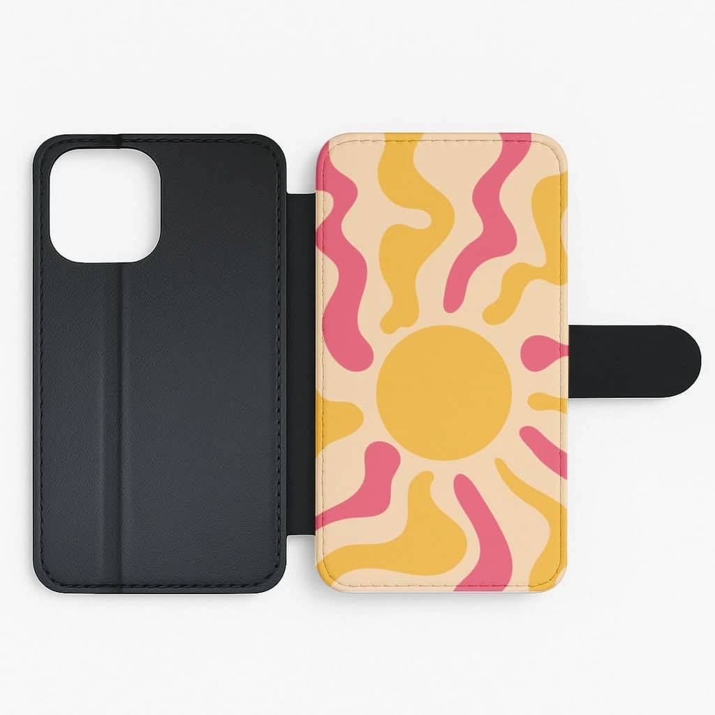 Yellow And Pink Abstract Sun Flip / Wallet Phone Case Comfort Feel Color Layer